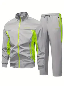 Men’s two-piece athletic set: zip stand-collar sports jacket + drawstring sweatpants, casual fitness jogging set
