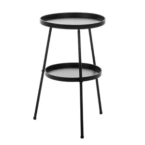 Patio Small Side Table, Round 2 Tier End Table, Metal Round Coffee Table for Indoor Outdoor, Black,Durable and Portable for Dining Picnic and Party,Coffee Tables