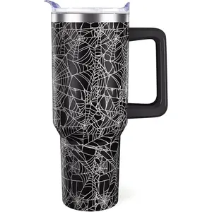 Halloween Tumbler 40oz Spider Web Spooky Tumblers with Lid and Straw Halloween Gifts for Women Men Stainless Steel 40 Oz Gothic Cup Goth Gift for Adults