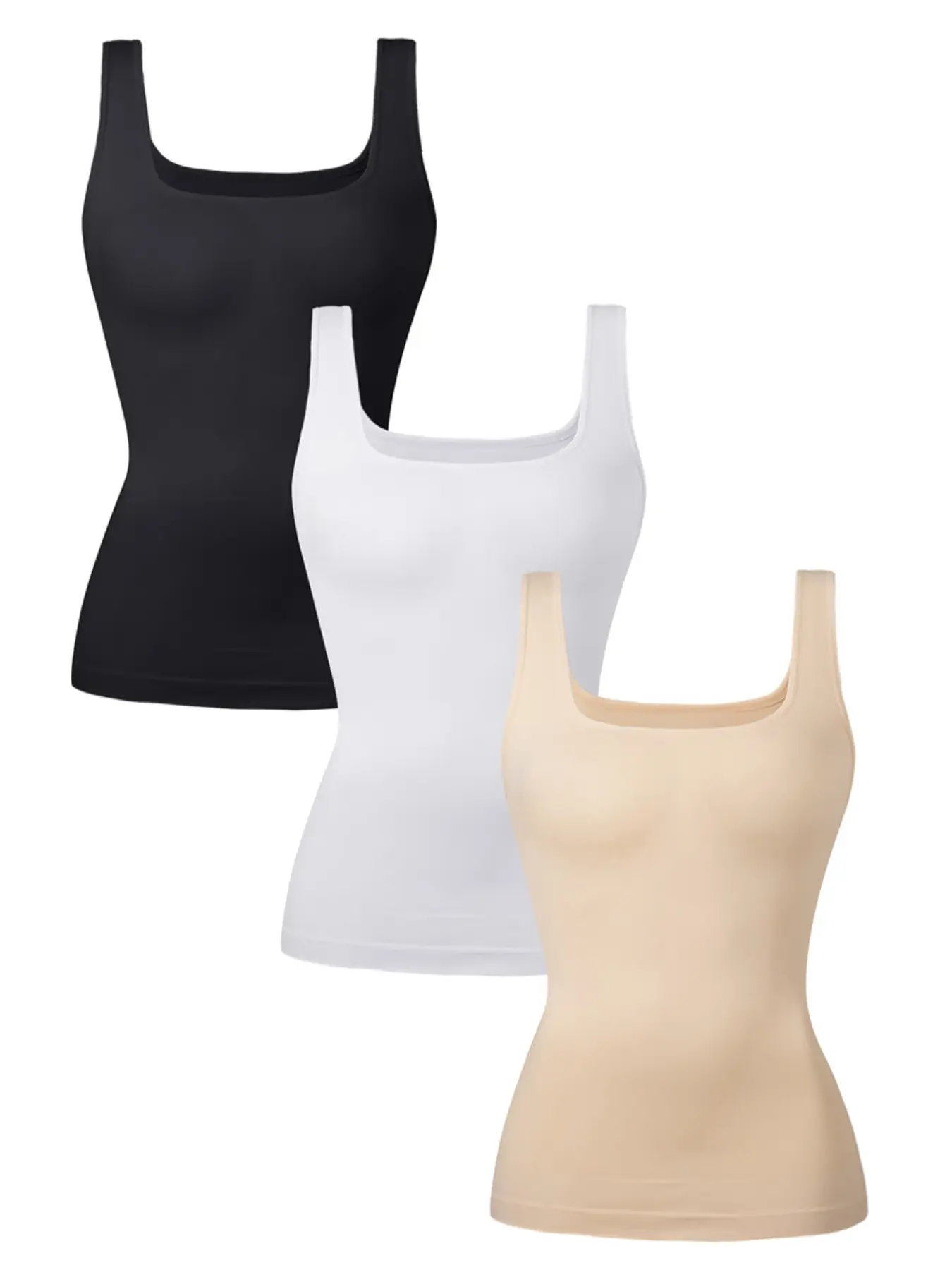 1/2/3 Piece Women's Tummy Control Shapewear Undergarment Tank Tops Seamless Square Neck Compression Tops Slimming Body Shaper Camisole