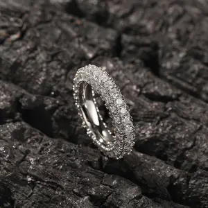 Stylish simple and versatile three-sided zircon design sense couple style personalized trend hip-hop ring