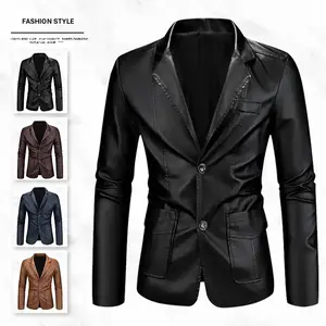 Men's Leather Suit Jacket Stylish Business Trendy Single Breasted with Multiple Pockets Slim Fit for Young Men Daily Commute Office Work Business Meetings Parties and Dates High Quality Versatile Jacket winter outfits men hoodie fathersdaygift
