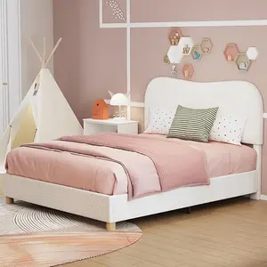 [Brandday][Memorialday] AMERLIFE Boucle Bed Frames, Upholstered Platform Bed with Curved Shaped Headboard, Soft Rounded Corners, Noise Free, Easy Assembly