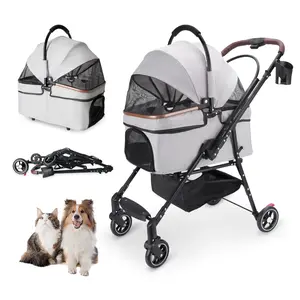 4-in-1 Detachable Pet Stroller with Separable Carrier Bag, 360° Swivel Silent Wheels, One-Hand Quick Fold Travel Dog Cat Stroller, Max 50 LBS Capacity for Small Medium Pets -- toys