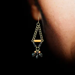 Jewelry Designs by Brandy Frazier Handmade Camel and Black Bronze Chain Earrings with Natural Stones and Glass Beads dangling  earring