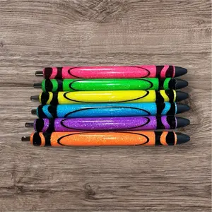 Adorable Personalized Crayon Themed Glittered Pens Set of Six Colorful Glitter Pens for Kids or adults
