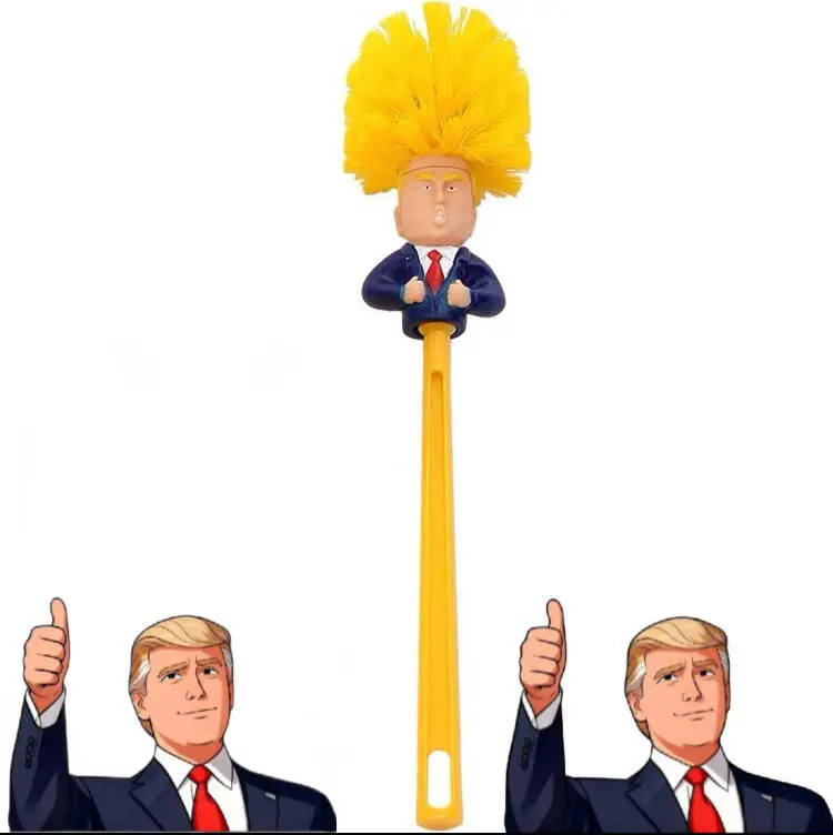 Donald Toilet Brush, novelty political gag gift, funny prank package toilet brush — “Make Your Toilet Great Again” for bathroom cleaning