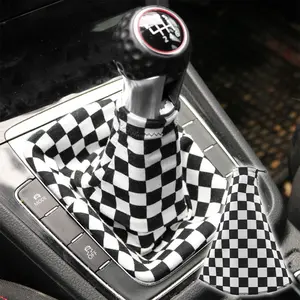 Universal Checkered Style White Black Fabric Gear Manual Shifter Shift Knob Boot cover
