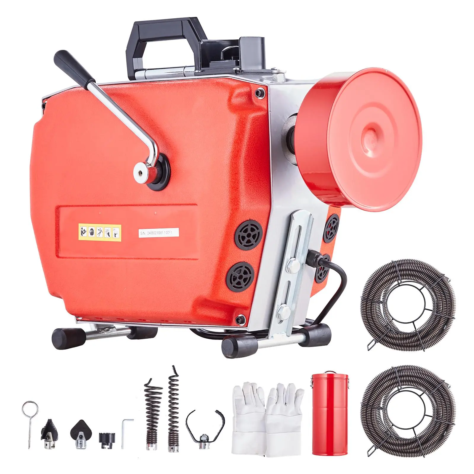 【Summerfinds】VEVOR 120FT x 7/8 Inch Drain Cleaner Machine,420W Electric Sewer Snake Auger Manual Feed - with 6 Cutters2 Steel Cables (120' x 7/8" and 18' x 3/8") & CW/CCW Control for 1.9" to 6" Pipes