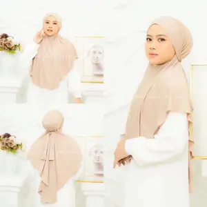 Adha Labels Haifa Instant Jersey Hijab French Khimar 2-in-1 Tie Back for Everyday Wear - Stretchy Soft Breathable Premium Fabric