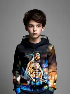 Boys' Lightning Muscle Theme Hooded Zipper Sweatshirt, Cute Fitted Design for Fall & Winter, Active and Stylish Kids Apparel