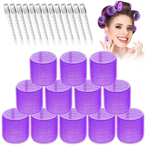 24Pcs Pcs Hair Curlers Rollers include 12 Hair Roller Curlers Self Grip Holding Rollers and 12 Stainless Steel Duckbill Clips for Long Hair Volume (Purple) - Home Improvement.