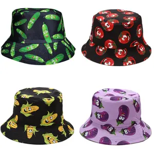 Wholesale bucket hat various vegetable pattern fisherman hat sun hat fedora hat pepper cucumber eggplant wholesale price панама