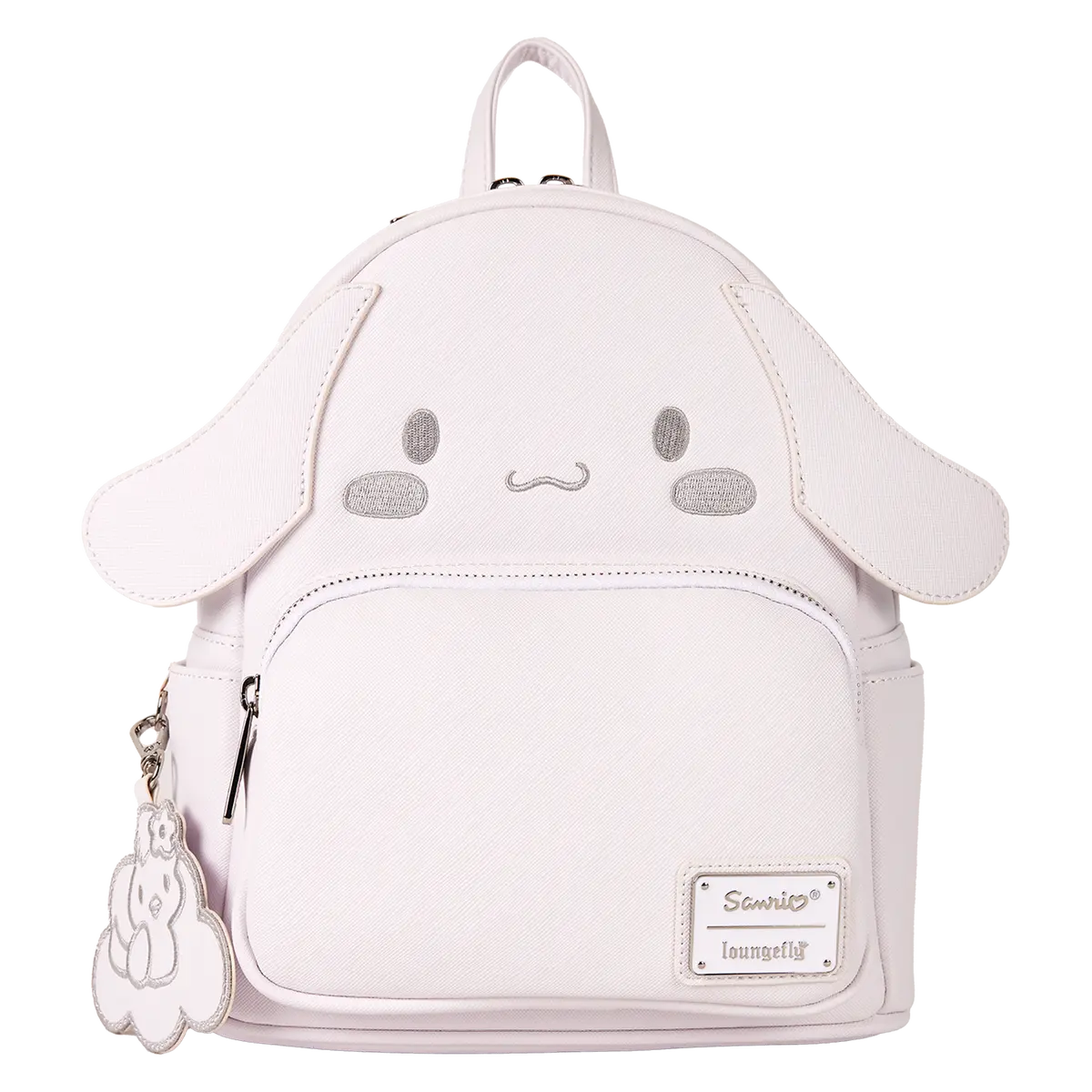 Loungefly Cinnamoroll Monochrome Cute Anime Mini Backpack in Textured Faux Leather with Applique Ears and Charm, Backpack Cute, Anime Style