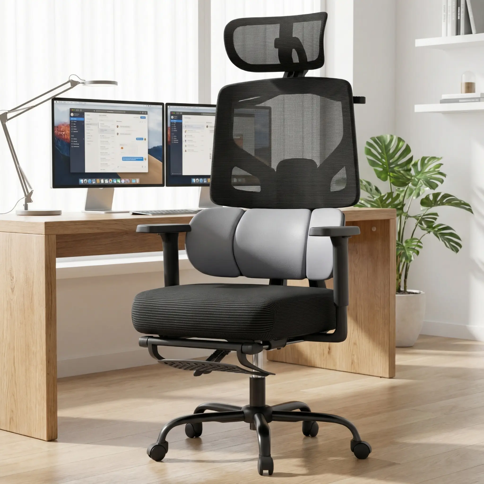 Mr IRONSTONE Office Computer Desk Chair with Lumbar Support, Ergonomic High-Back Mesh Rolling Work Swivel Chairs with Footrest, 90-120° Tilt Lock and Wide Cushion, Comfy Arms for Home,Bedroom,Study,Student,400 Lbs Capacity