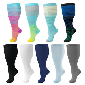 2Pairs Wide Calf Compression Socks,Moisture-Wicking Fabric,Breathable Skin-Friendly,Graduated Compression,Reinforced Heel,Plus Size for Running,Sports,Gym Fitness,Daily and Work