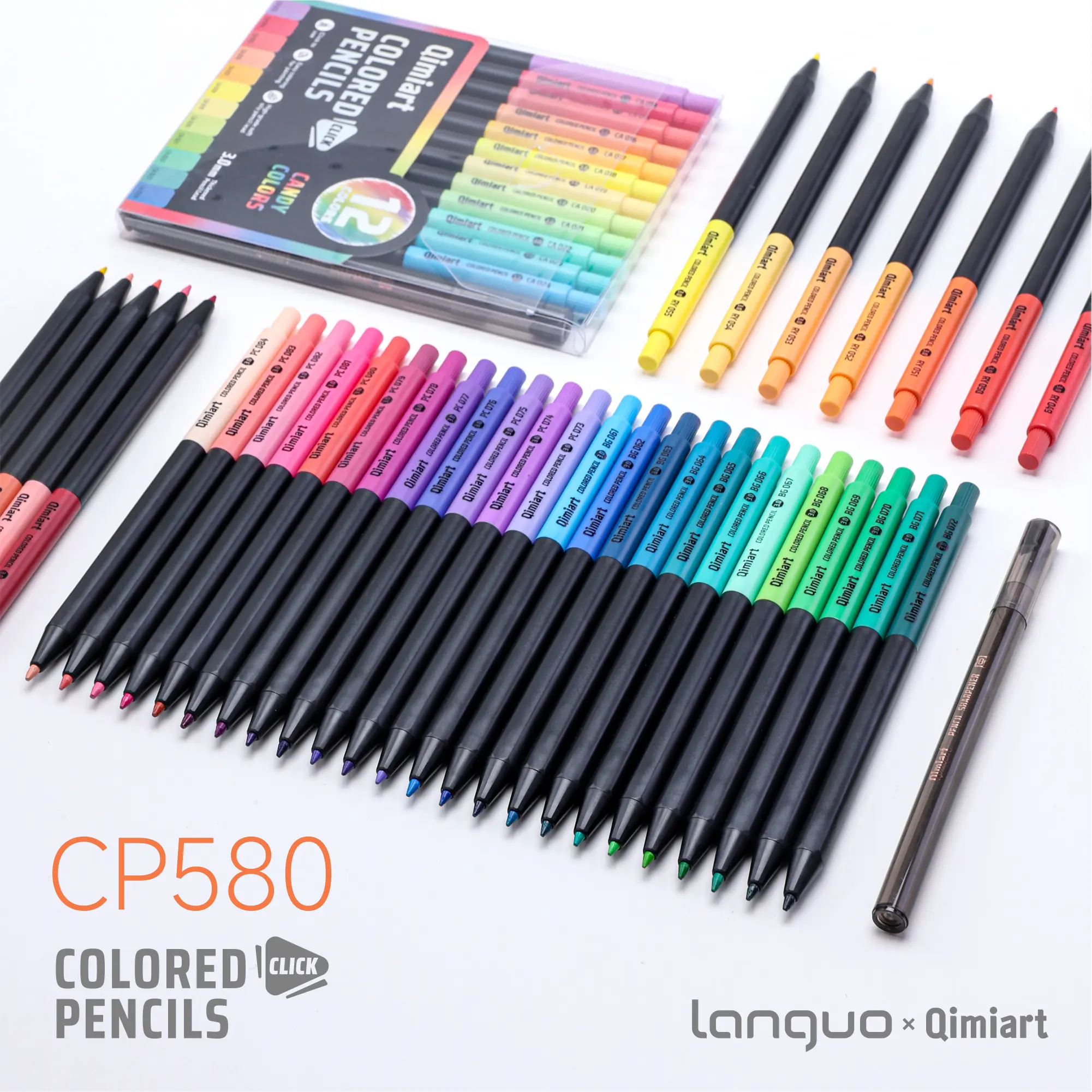 Languo Retractable Click Colored Pencil Set - 3.0mm Soft Oil Lead, Color Code Label, Easy Coloring, Art Supplies Recommendation, Carry Bag, Erasable Stylus Board, Office School Student Gift Office Stationery Writing Tool Basic Colors tip supply gift study