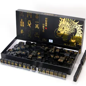 Luxurious Black & Gold Travel Mahjong Set, Mini size - Portable Chinese Standard Version with Dice & Trays, Compact 4-Player Pocket Game for Travel & Outdoors, Beginner Friendly Board Dice Game Family Dice Game