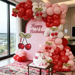 142 Cherry Theme Balloons, Arch Design, Thick Latex Balloons, Streamers, Decor, Perfect for Happy Birthday Parties