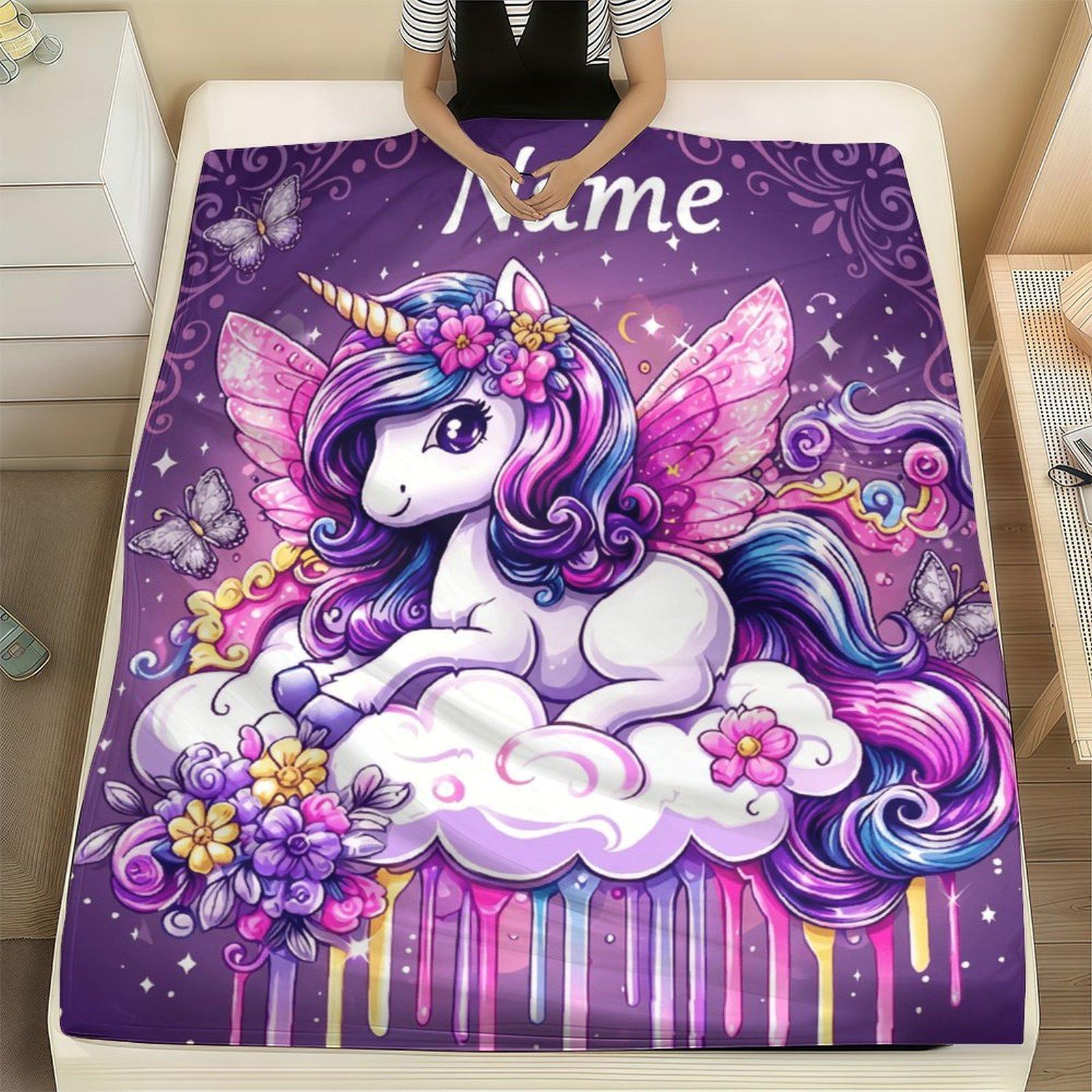 Custom Pink Unicorn Flannel Blanket ,Personalized Name Gift ,Suit for The Sofa, Bed, Travel, Camping, Living Room, Office, Chair，Gifts for Family or Child  ,Friend , Send your custom text via shop chat to personalize
