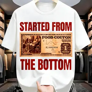 US Local Shipping | 'Started From The Bottom' Food Coupon Humor Tee | Men's T-shirt | Social Commentary Style | Iconic streetwear for the hustler soul! #Humor #Streetwear