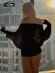 Women's Solid Off-the-Shoulder Ruched Dress, Sexy Casual Long Sleeve Mini Dress for Parties, Clubs and Holidays, Women's Dress for Spring & Fall