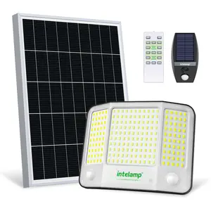 intelamp Solar Flood Lights Outdoor Waterproof, 20000mAh 4000LM Linkable Dual Motion Sensor Security Floodlight Exterior with Remote 16.4 FT Cable, 2-12H Dusk to Dawn Spots Lighting Outside