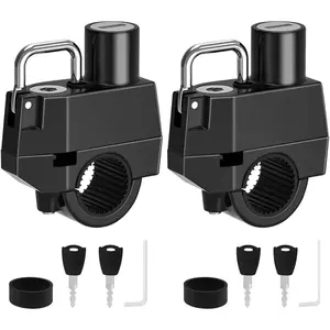 2 Pack Motorcycle Helmet Lock, Helmet Holder Hook For 7/8" 22mm Handlebar, Anti Theft Security Lock For Motorbike,Bike Frame Tube Bumper Luggage Rack (Keyed Different)