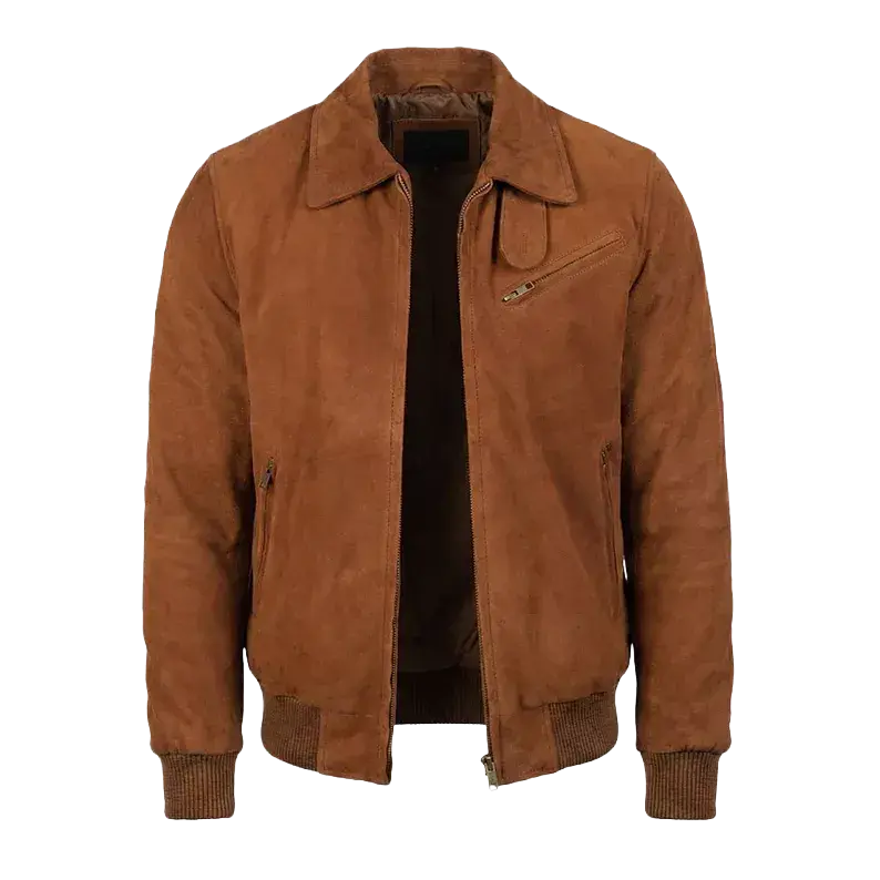 Men’s Chocolate Suede Bomber Jacket - Premium Goatskin Suede