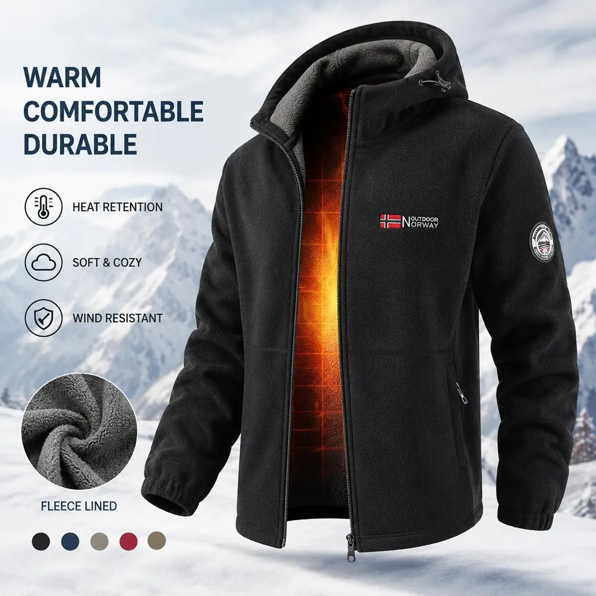 Men's Polar Fleece Warm Thermal Hooded Full-Zip Casual Jacket - Menswear Tops with Pockets for Warmth, Warm & Cozy Men's Fleece Jackets for Hiking, Daily Autumn Winter Use