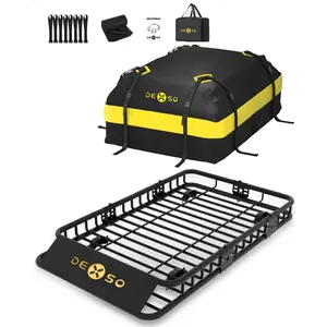 Universal Heavy-Duty Roof Rack Cargo Basket, 64" x 39" Steel Rooftop Carrier, 200 LBS Load Capacity with Extension, Includes 15 Cu.Ft Waterproof Cargo Bag, Rooftop Luggage Holder Fits SUVs, Trucks and All Vehicles