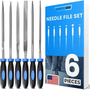 EoWerk - 6-pc  File Set for , Metal, Plastic &  - Small Round, Half-Round, Square, Triangle, Flat & Flat Pointed Files - Handy Tools for Fine Finishing w/ Handles