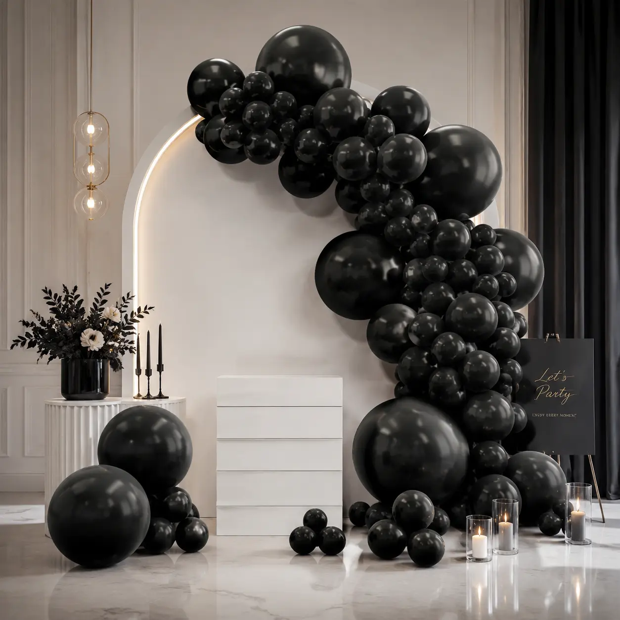 145Pcs Matte Fall Black Multi-Size Rubber Balloon Arch Kit, 18/12/10/5 In Balloons, Decor for Thanksgiving, Graduation, Halloween Party Supplies