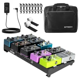 STRICH Guitar Pedal Board with Built-in Power Supply, Pedal Board 15 x 7.8" Lightweight Aluminum Alloy, PedalBoard with Pedal Cables, Bag, Hook Loop Strips PB-MP15