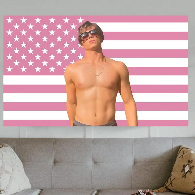 Nicholas Alexander Chavez Durable Pink Trippy Look Americana Inspired Polyester Tapestry - 3x5ft (60in x 40in) Indoor-Outdoor Hanging Banner, Home Decor, Dorm-Bedroom Decoration, Party Decor Gift Item, Home Supplies, Synthetic