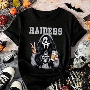 Raiders Coffee Lover Sweatshirt Cute Raiders Inspired Halloween Graphic Pullover Comfy Cotton Crew Neck T-shirt for Women shirts menMenswear shirts men