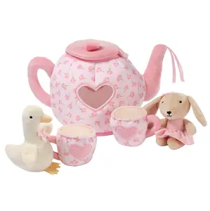 Lambs & Ivy Tea Party Interactive Plush Playset Toy w/ Cups, Pot, Goose & Bunny