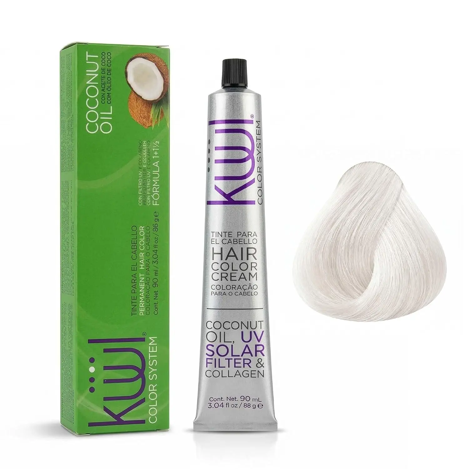 KUUL Color System 000 Permanent Hair Color Cream with Coconut Oil, Collagen & UV Filter, Ultra Light Blonde, 90 mL