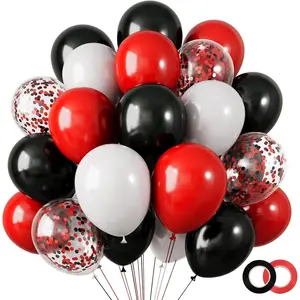 80Pcs 12 Inches, Red Black White Balloons Kit Party Balloons with Ribbons forfor Birthday, Wedding, Shower, Graduation Decorations