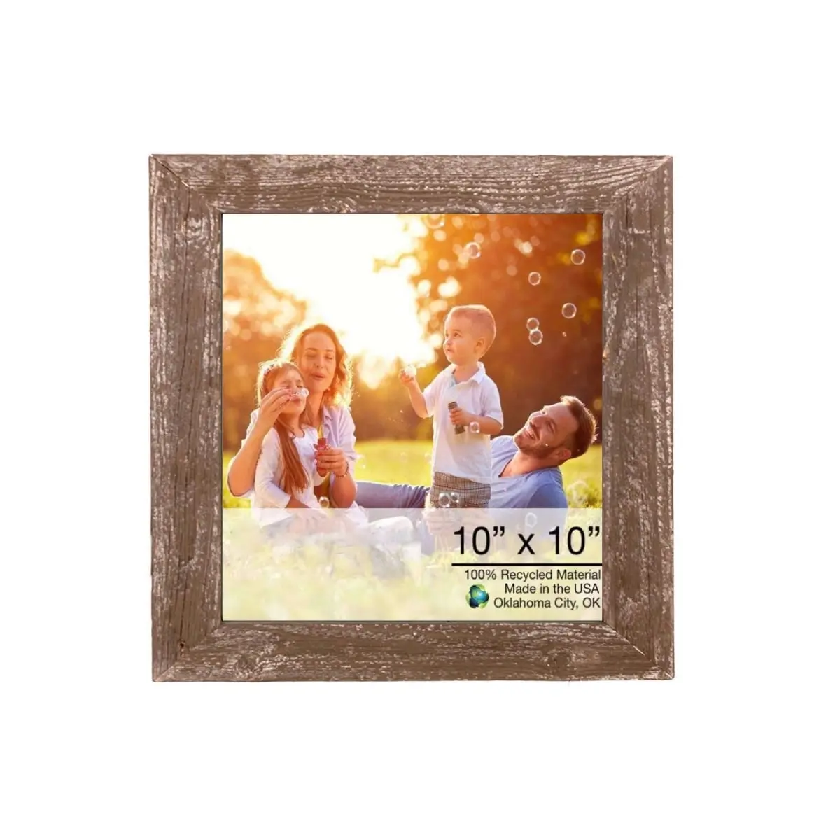 212 MAIN 10x10 in Square Natural Wooden Photo Frame - Distressed Rustic Farmhouse Brown, Handmade Home Decor Accessory for Tabletop Mount, Hanging Display