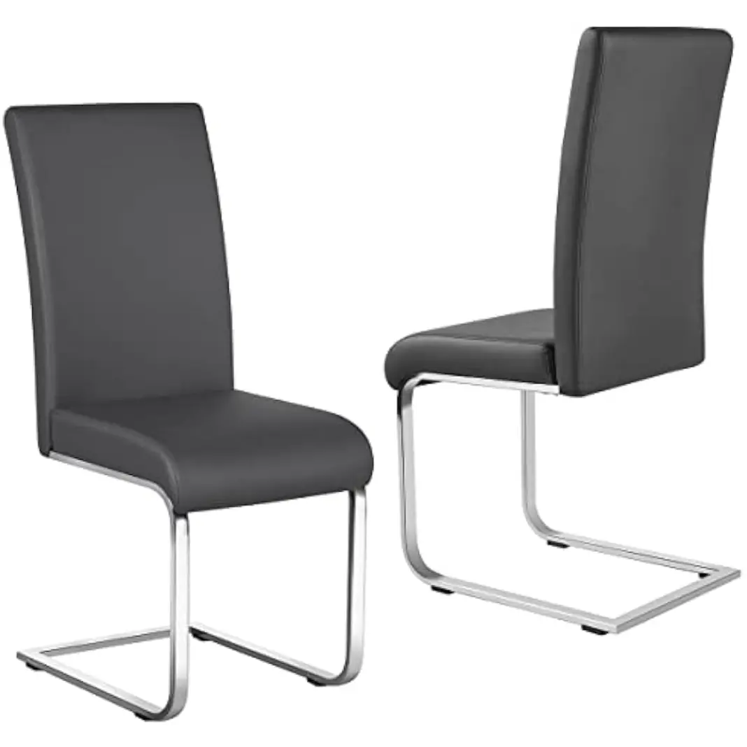Dining Chairs Leather Upholstered Dining Side Chairs High Back Dining Room Chairs Metal Home Kitchen Furniture Modern 2PCS, GrayConference chair office chair class front chair training room reception chair modern simple bow computer staff chair