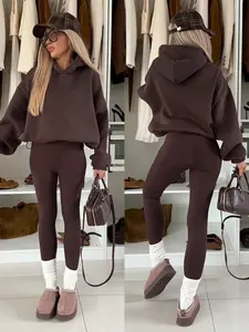 Women's Solid Color Loose Fit Adjustable Drawstring Hoodie Sweatshirt, Fall & Winter Casual Basic Streetwear Long Sleeve Pullover, Womenswear