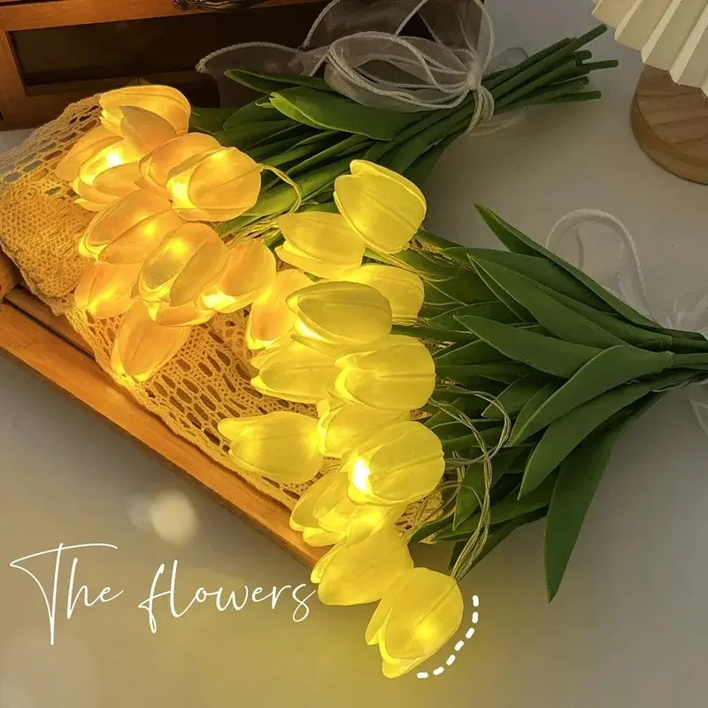 10pcs LED Tulips Artificial Flowers Flower Bouquet Night Light Artificial Flower Lamp for Desktop Room Home Garden Decoration Wedding Birthday Gift