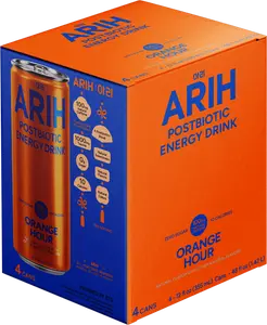 ARIH Postbiotic Energy Drink, Zero Sugar Clean Energy Drink with 100mg Natural Caffeine, Jolly Strawberry, 12 fl oz, 4 Pack