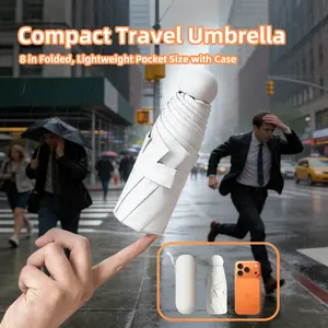 Small Compact UV Umbrella Protection Sun,Mini Travel Sun Umbrella for Purse With Capsule pouch,Lightweight Portable Parasol Windproof for Women Men Kids