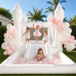 White Oxford Grade Inflatable Bouncy House Jumping Castle With Slides Blower For Backyard Kids Birthday Party Wedding Decoration Events Summer Outdoor