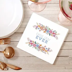 For Your Party | Bright Floral Best Day Ever Photo Cocktail Pack | 5" x 2 | Party Ready Napkins (Packs) Disposable Party Favor Tableware