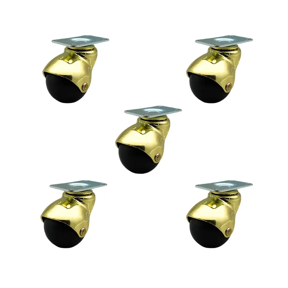 Service Caster SCC-TP01S20-POS-BB-5 2 in. Swivel Ball Caster Wheels for Furniture Bright Brass Hooded Casters with Top Plate Casters for Coffee Tables & Ottomans - Set of 5