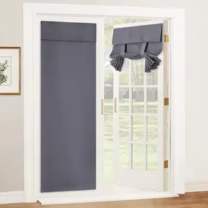 RYB HOME French Door Curtain - Blackout Privacy Thermal Insulated Window Curtain for Patio Glass Front Entry Back Door Kitchen Bedroom, Self Adhesive No Rod Needed, W26 X L69 Inch, 1 Panel, Gray