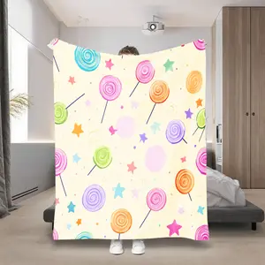 Lollipop Flannel Blanket Suitable For Bed, Sofa & Travel - Soft Multicolor Swirl Bedspread With Lollipop & Patterns, Cozy Bedding, Contemporary Bed Cover For And Room Decor